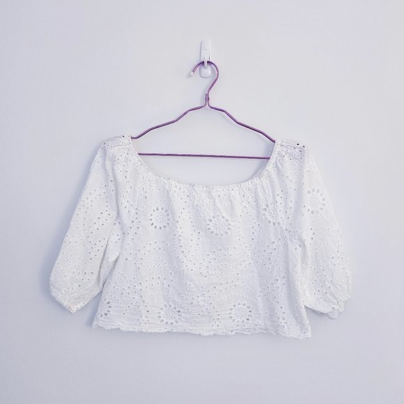 (Last Chance)White Loose Crop Top Hollow Out - Picture 1 of 4